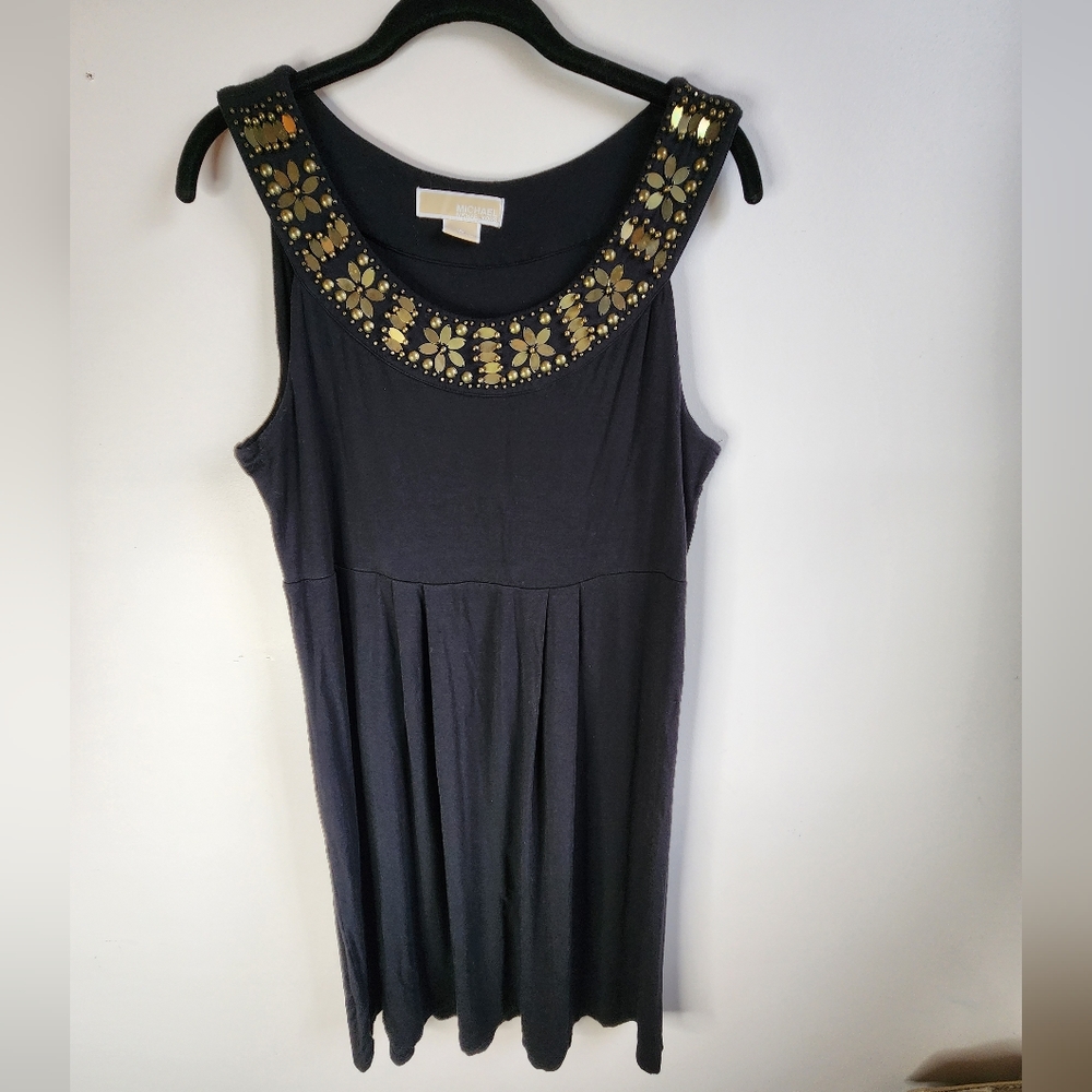Michael Kors Black Dress With Beaded Neckline Size Medium
